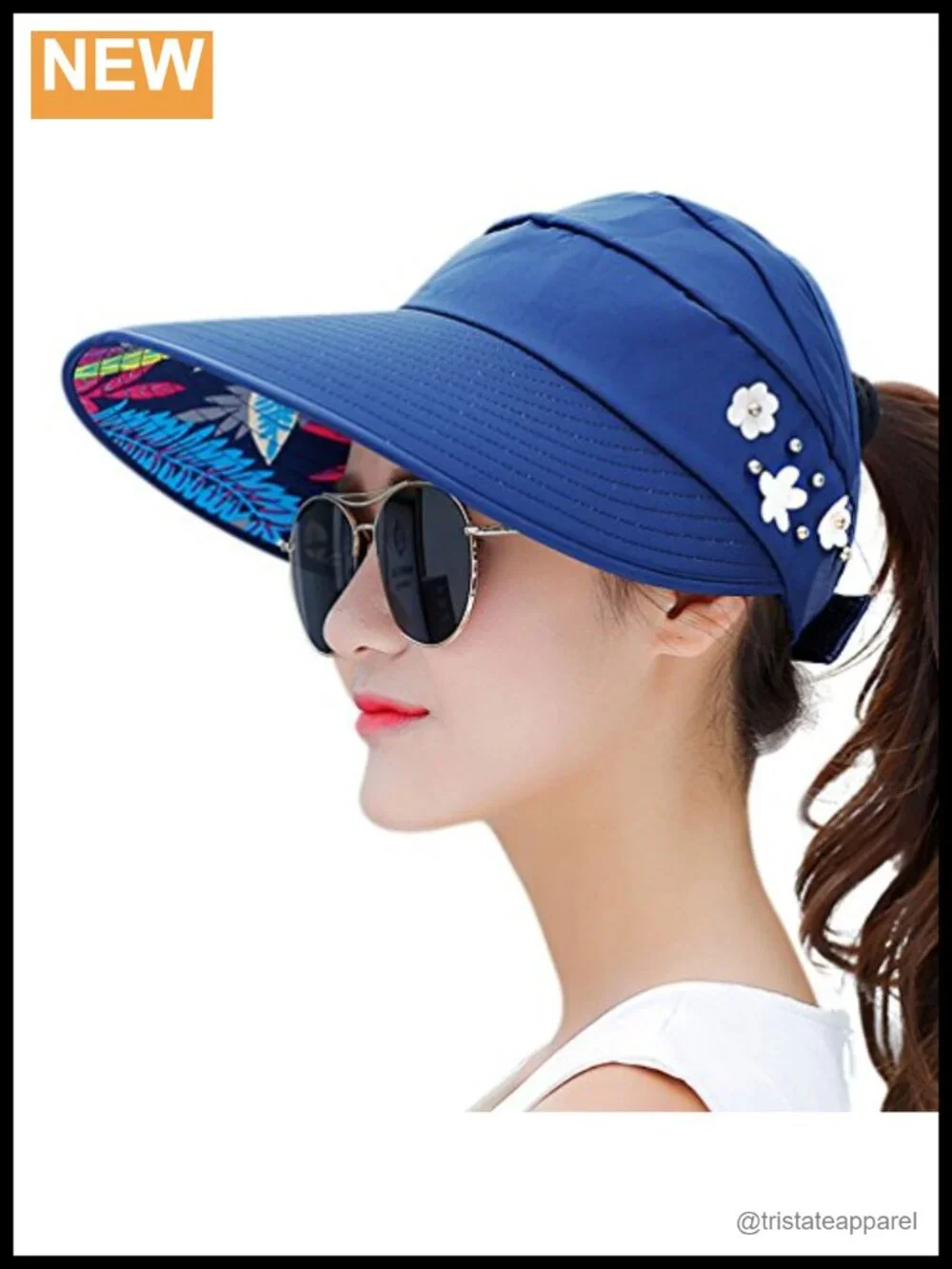 Wide Brim Sun Hat UV Protection Packable Floral Polyester Beach Visor